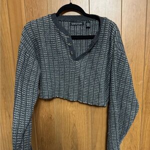 Structure Charcoal and White Textured Cropped Sweater